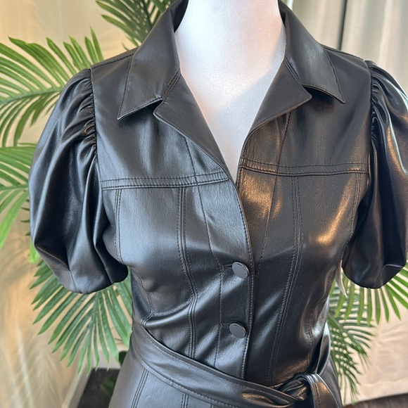Alice + Olivia OFRA VEGAN LEATHER MINI DRESS WITH TIE BELT, Size 2, $465 - Picture 9 of 15